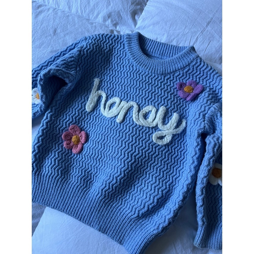 Kids Blue Honey Daisy Sweater Knit Pullover Long Sleeve Casual Top Size 2T / 90 - Picture 3 of 5